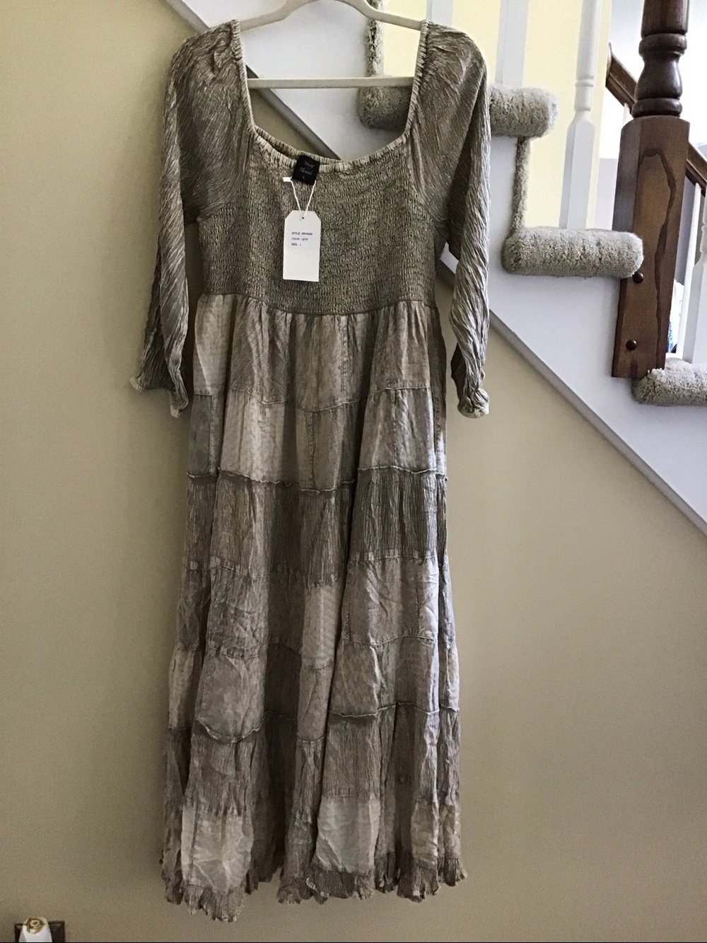 YOUNG THREADS Maxi Dress Latte Rushed Bust Stretchy  Size Large